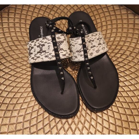 Donald J‎ Pliner Lacy Jeweled Ankle-Wrap Sandals Snake Bone/Black Leather 9 - Picture 2 of 10